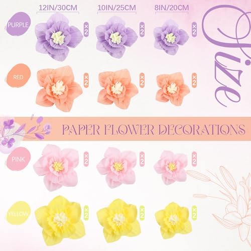 Cholemy 24 Pcs Tissue Paper Flowers, Crepe Paper Flowers Decorations 8" 10" 12" for Wedding Party Baby Bridal Shower Carnival Party Birthday Nursery Wall Decor (Multi Colors) - Image 2