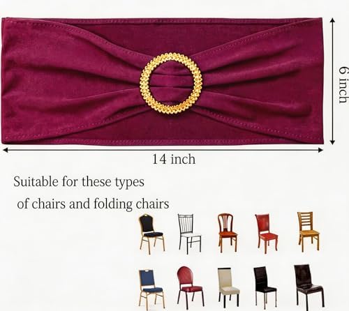 Pack of 100 Dark Burgundy Chair Sashes with Gold Buckles, Chair Bands Bows - Image 3