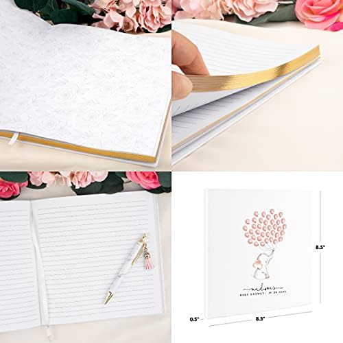 Andaz Press Personalized Baby Shower Guestbook with Gold Accents, Baby Elephant with Balloons Custom, White Guest Sign in Registry 120 Pages 8.5 X 8.5 Memories Book for DIY, Scrapbook, Photo Album - Image 5