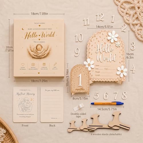 Baby Announcement Sign – Monthly Milestone Signs - Gift Registry By Name, 3D Wooden Baby Welcome Sign with Sweet Floral Accents, Monthly Milestone Numbers for Nursery Memories, Hospital Newborn Photos - Image 2