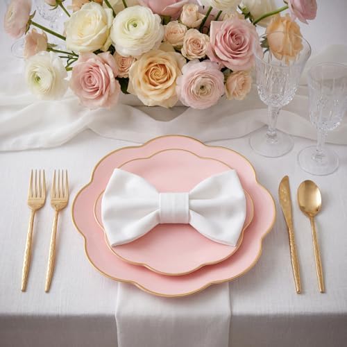 LIYH 150Pcs Gold Flower Edge Pink Dinnerware Set For 30 Guests Party - Image 3
