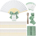 50 Sets Wedding Fan Favors for Guests, White Folding Hand Fans with Thank You Tags and Chiffon Ribbon, Wedding Guest Gifts for Bridal Shower, Baby Shower and Church Events(Green,Leaves) by Unknown