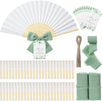 50 Sets Wedding Fan Favors for Guests, White Folding Hand Fans with Thank You Tags and Chiffon Ribbon, Wedding Guest Gifts for Bridal Shower, Baby Shower and Church Events(Green,Leaves) by Unknown
