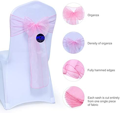MDS Pack of 100 Organza Chair Sashes for Wedding & Event Décor – Blush Pink - Image 3