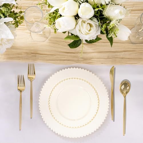 U-QE 60PCS Ivory Plastic Plates - Beaded Ivory Disposable Heavy Duty - Image 6
