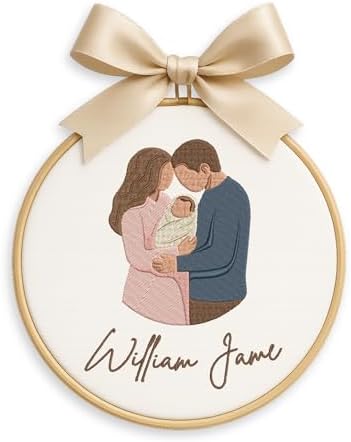 Embroidery Baby Name Sign, Personalized Welcome Baby Hoop Sign with Bow, Custom Baby Name Sign for Hospital, Infant Baby Shower Gifts New Parents (11) by Chikky