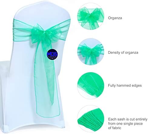 MDS Pack of 100 Organza Chair Sashes for Wedding & Event Décor – Mint - Image 3