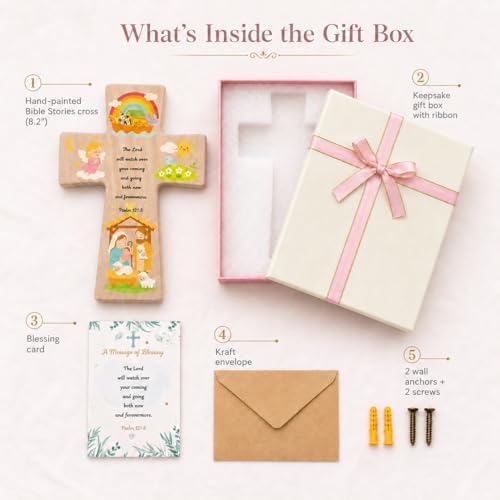 Onism Wooden Wall Cross for Baby Girl, Nativity Baptism Gift, 8 in Hardwood - Image 2