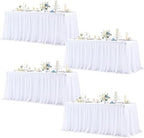 4 Pack White Tablecloths for 6 Foot Rectangle Tables Stretch Tulle Table Cloth Spandex Fitted Table Covers with Ruffle Skirt for Wedding Birthday Bridal Baby Shower Party Banquet Dessert Table Decor by Besutolife