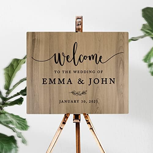 Andaz Press Large Wooden Welcome Sign for Wedding, Rustic Welcome Sign 16" x 20" Custom Names & Date Minimal Woodland Wedding Signage English Oak MDF Wood Finish Wedding Reception Indoor Outdoor Signs - Image 2
