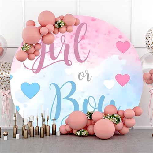 Polyester Diameter 6ft Gender Reveal Round Backdrop Girl or Boy Pink Blue Hearts Clouds Photography Background Pregnancy Surprise Party Decor Supplies Newborn Baby Shower Photo Booth Props - Image 4