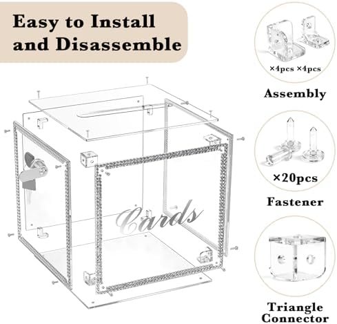 Clear Acrylic Wedding Card Box with Lock and Slot for Reception - Image 5