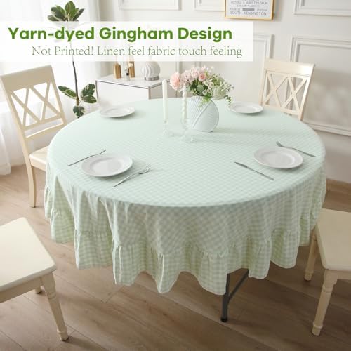 Pile Green White Gingham Tablecloth Round Dia.90 - Image 3