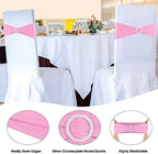 Pink Chair Sashes 50 Pack Spandex Stretch Chair Band Sashes with Buckles for Folding Chairs Wedding Party Reception Baby Shower Events Banquet Decorations - Image 3