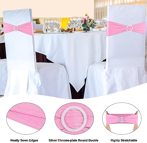 Pink Chair Sashes 50 Pack Spandex Stretch Chair Band Sashes with Buckles for Folding Chairs Wedding Party Reception Baby Shower Events Banquet Decorations - Image 3