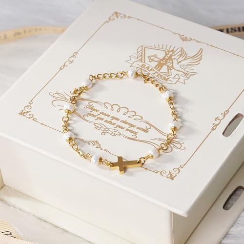 Baby Baptism Bracelet with Cross - Baptism Gifts for Girl - Image 2