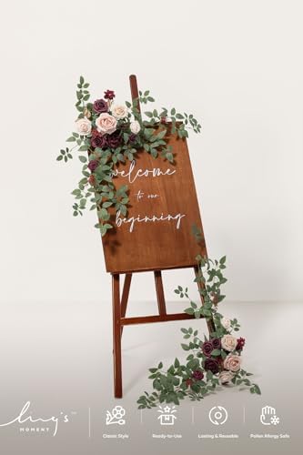 Ling's moment Welcome Sign Flowers, Wedding Floral Swag, Marsala and Blush - Image 5