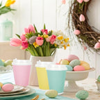 Whaline 100 Pcs Spring Pastel Color Disposable Coffee Cups with Lids Paper Cups 12 Oz Yellow Pink Blue Green Corrugated Ripple Wall Insulated Hot Cup for Spring Summer Home Office Party Supplies - Image 7