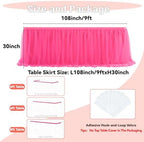 108in Hot Pink Tulle Table Skirts for Rectangle Tables 6/8/4ft, 2-Layer Ruffle Tulle Tutu Fuchsia Cloth Table Skirt 9ft for Barbie Birthday Party Wedding Baby Shower Cake Dessert(No Table Top Cover) - Image 4