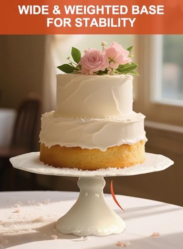 12" White Cake Stand for 10" Cake, Porcelain Cake Plate, Cake Pedestal Stand, Round Dessert Stand, Wedding Cake Stand for Party, Birthday, Baby Shower, Christmas, Mother's Day, Home Decorating Cake Display Stand - Image 3