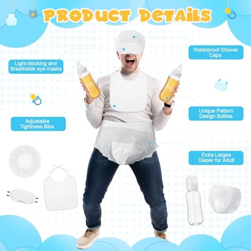 6 Sets Bottle Chug Baby Shower Blind Games Juegos Para Include Plastic Bottles Bibs Hat Eye Mask Disposable Diapers Blindfolded Baby Shower Bottle Games Gender Reveal Decoration (White) - Image 3