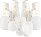 16oz Christmas Disposable Coffee Cups with Lids White Snowflake Winter Togo by HarvestPackGOURMETSHOWCASE