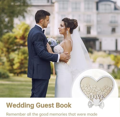 Wedding Guest Book Alternative, Drop Top Frame Sign Book with 65 Pcs Wooden Hearts, Wedding Guest Book for Anniversary, Rustic Wedding Decorations, Heart Photo Frame Display - Image 3
