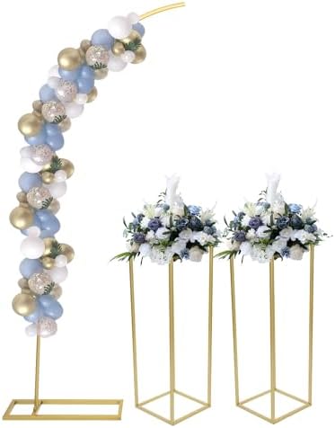 Metal Arch Backdrop Stand, 6.56FT Wedding Arch Ballon Stand with 2 Square Frame Stand Sets, Reusable Metal Ballon Column Kit, Balloon Arch Stand for Birthday, Wedding, Graduation, Baby Shower Party by Unknown