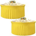 2 Pack 132 inch Yellow Round Tablecloth, Circle Stretch Table Cloths for 6 FT Tables, Wrinkle Free Round Table Skirt for Wedding Birthday Photography Party Social Events Engagement Party Decorations by Creativepartyuniquedecorat