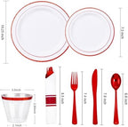 WELLIFE 350-Piece Red Plastic Party Dishware Set - 50 Dinner Plates, 50 Dessert Plates, 50 Cups, 50 Plastic Cutlery - Image 2