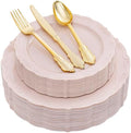 DaYammi 150Pcs Pink Plastic Plates & Gold Plastic Silverware Set for Party by DaYammiwillaccompanyyou