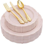 DaYammi 150Pcs Pink Plastic Plates & Gold Plastic Silverware Set for Party by DaYammiwillaccompanyyou