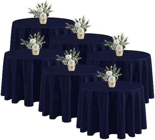 Fitable 6 Pack Navy Tablecloths 108 Inch Round for 36"-84" Tables by Fitable