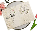 25 sets Vinatge Pearl Ivory Tri Fold Wedding Invitations Cards With Envelopes Inserts for Bridal Shower Birthday 5X7 by LUCKYSTAR