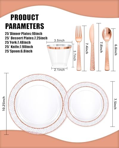 Ciaell 350 Piece Rose Gold Plastic Plates for Weddings Parties - Image 3