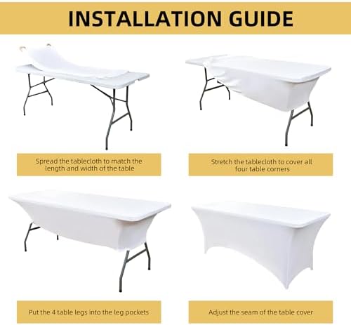 6-Pack 4ft White Spandex Table Covers for Rectangular Folding Tables - Wrinkle Resistant Stretch Tight Table Cloths - Ultimate Fitted Table Protector for Parties, Trade Shows, and Wedding - Image 5