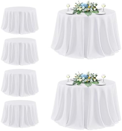 sancua White Round Tablecloth 132 Inch Fit 54-96 Inch Tables, 6 Pack by sancua