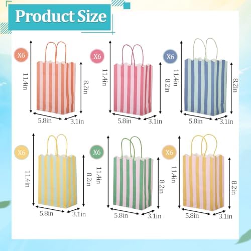 36 PCS Colorful Stripe Goodie Bags, Summer Party Gift Bags, 6 Colors - Image 2