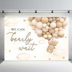 MEHOFOND 8x6ft Bear Baby Shower Backdrop We Can Bearly Wait Baby Shower Party Decorations for Boy Hot Airs Balloons Watercolors Clouds Stars Photography Background Newborn Photo Booth Props (Brown) - Image 2