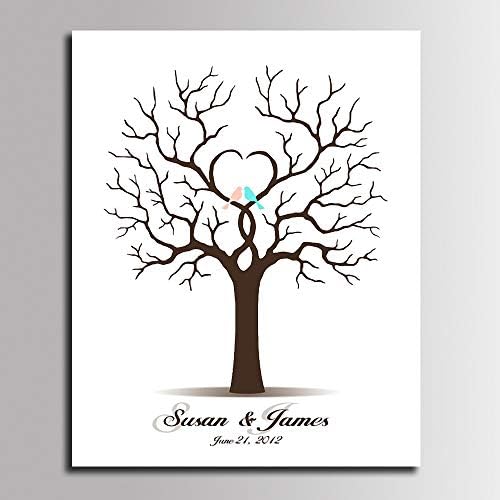 Personalize Wedding Guest Book with Ink Pads Creative Wedding Tree Fingerprint Signature Canvas Painting for Guests Sign-in Unique Gifts for Anniversary -60x80cm - Image 2