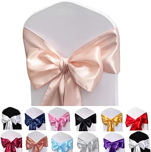 Champagne Satin Chair Sashes Bows for Chair,7x108inchs,50pcs by Maiangel