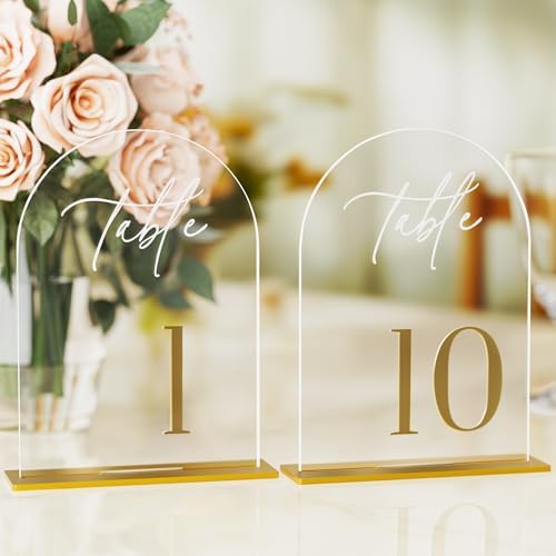 Arch Wedding Table Numbers 1-10 with Stands - 5.5x7 Inch, Clear by Unknown