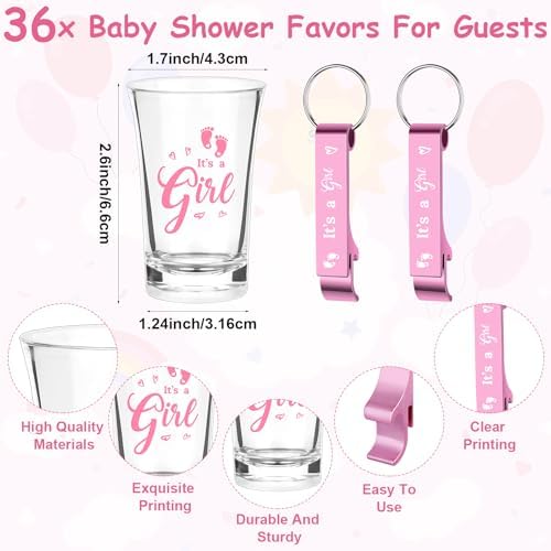 36 Sets Baby Shower Favor for Guests It's a Girl Acrylic Shot Glasses with Bottle Opener Keychains Thank You Card Organza Bag Boy Girl Theme Party Thank You Return Gift for Gender Reveal - Image 2