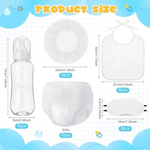 6 Sets Bottle Chug Baby Shower Blind Games Juegos Para Include Plastic Bottles Bibs Hat Eye Mask Disposable Diapers Blindfolded Baby Shower Bottle Games Gender Reveal Decoration (White) - Image 2