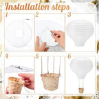 Meooeck 6 Pcs Hanging Hot Air Balloon Decorations Paper Lanterns 12 Inch Reusable Hot Air Balloon Decor Paper Lanterns Set for DIY Craft Wedding Birthday Christmas Home Living Room (White) - Image 3