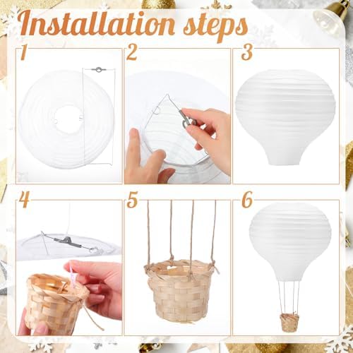Meooeck 6 Pcs Hanging Hot Air Balloon Decorations Paper Lanterns 12 Inch Reusable Hot Air Balloon Decor Paper Lanterns Set for DIY Craft Wedding Birthday Christmas Home Living Room (White) - Image 3