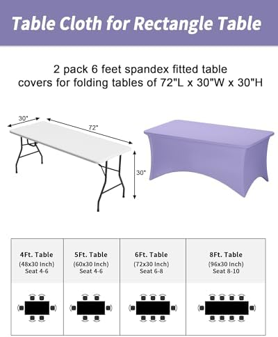 Fixwal 2 Pack 6FT Lavender Tablecloth Rectangle Spandex Fitted Table Cover - Image 3