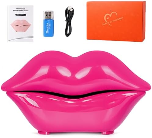 Audio Guest Book Phone for Weddings & Parties, Lip-Shaped Voicemail Recorder, Custom Message Recording, Adjustable Volume, Replay Function (Rose Red) by ROOMEDAL