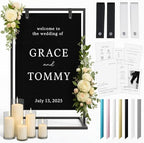 Black Wedding Sign Holder Stand - Elegant Metal Welcome Sign Stand for Wedding, Baby Shower, Bridal Party - 2 Sign Straps, 7 Ribbons for Hanging - Sturdy Display Easel for Seating Chart & Fabric Signs by kiniu
