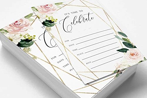 Pack of 30, Its Time to Celebrate Join Us Invitations with Envelopes, Geo Blush Floral Greenery Watercolor Invites for Your Wedding, Bridal Shower Engagement Party, Birthday 5 X 7 Inches - Image 3